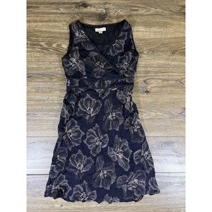 CASUAL CORNER Size 4 Black Beige Floral Slinky Midi Sheath Dress
